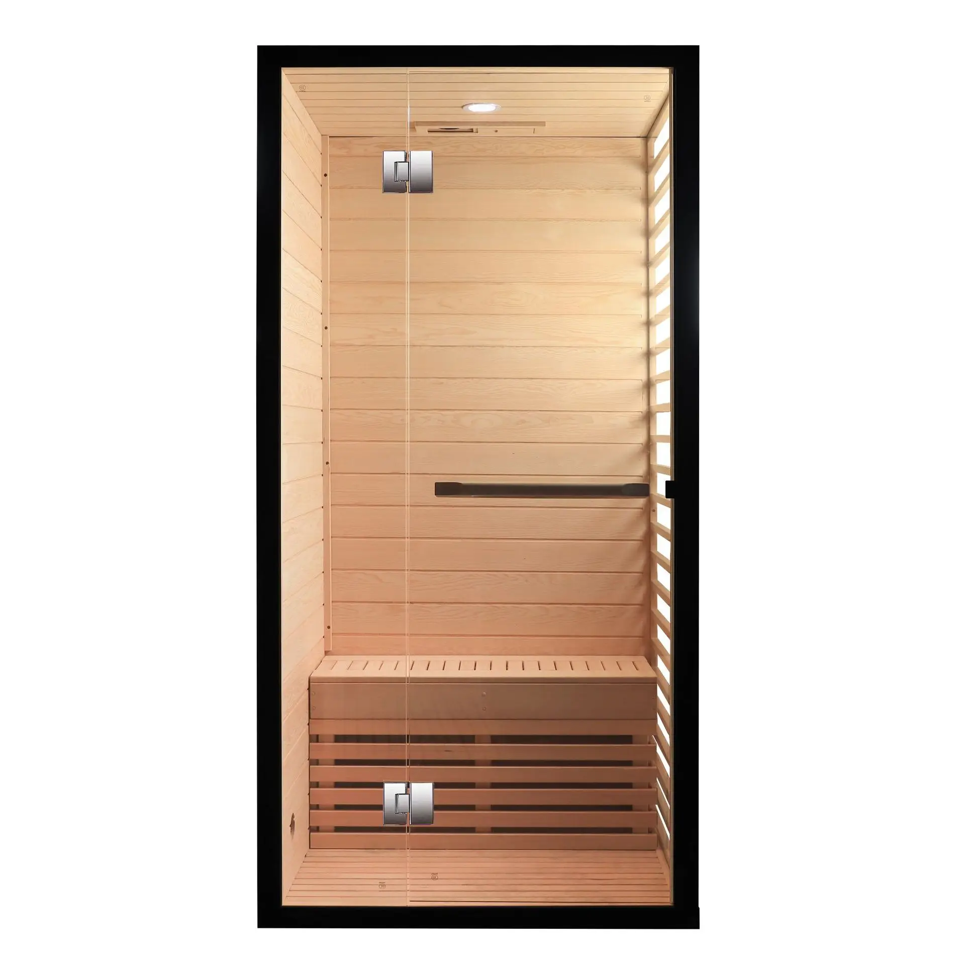Single hemlock indoor traditional sauna room, suspended stool design, solid wood gym sauna room