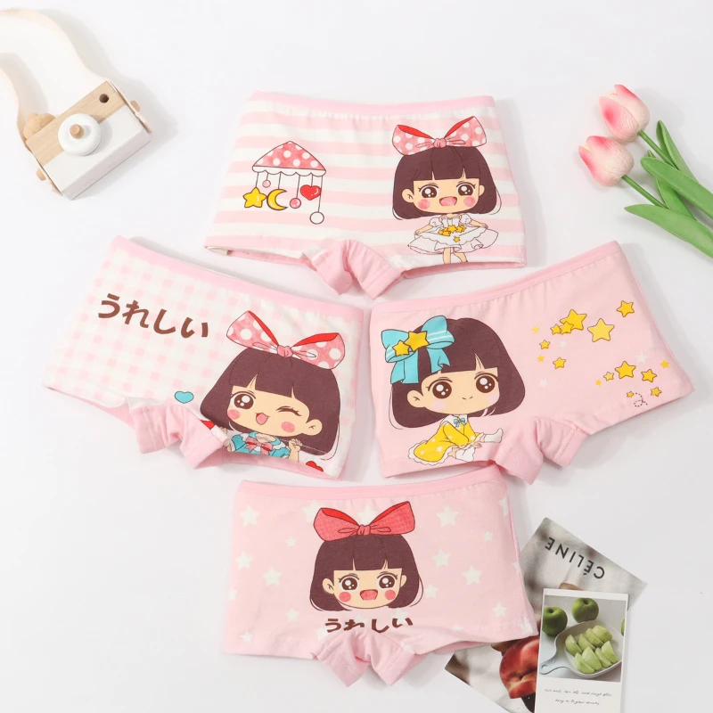 4 Pieces/Lot Girls Boxers Kids Cartoon Pattern Shorts Panties Baby Breathable Briefs Soft Safety Pants Children's Underwear