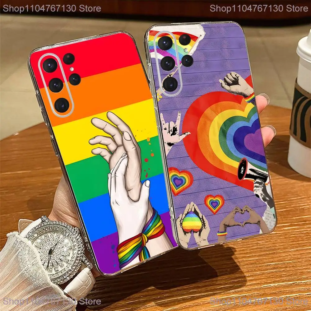 

L-Lesbian LGBT Rainbow Pride Phone Case For Samsung S24,30,21,22,23,20 FE,lite,PIus,Ultra,5G,Note,9,10 Transparent Cover