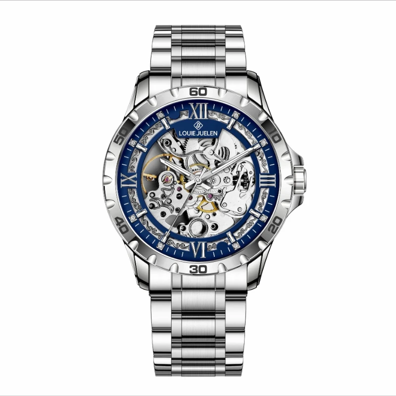 

LOUIE JUELEN Hot Sale Men's Skeleton Mechanical Watch - Luminous Waterproof Steel Strap Business Automatic Wristwatch