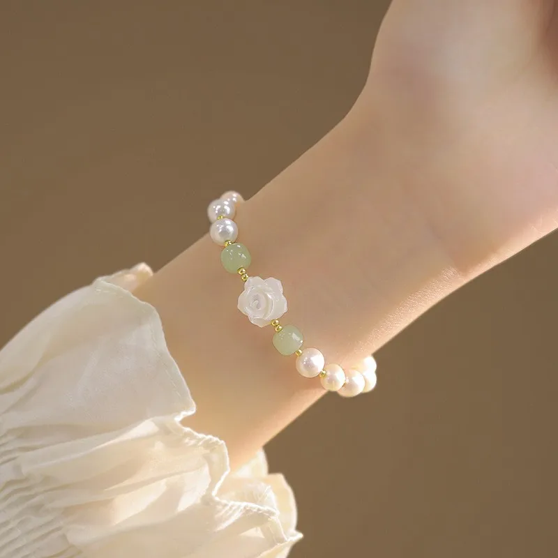 925 Sterling Silver Rose Bracelet for Women Summer Versatile Flower Pearl Bracelet Hand Jewelry Fashion Gifts