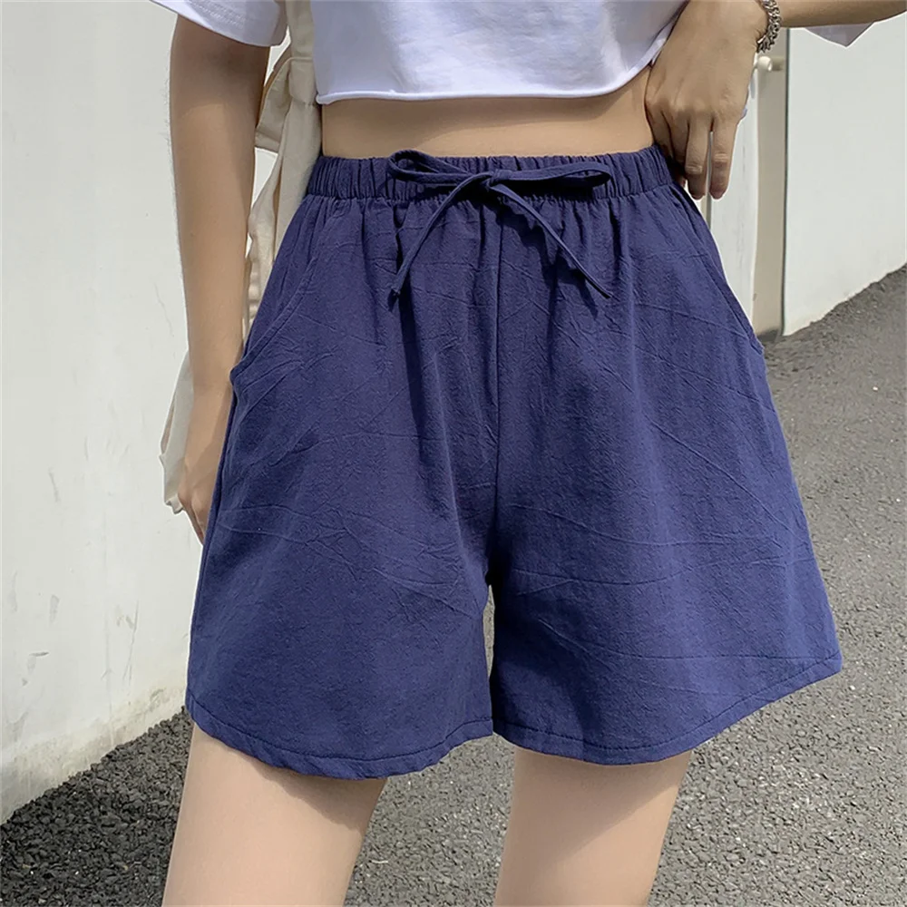 

Casual Linen Shorts Women 2024 New Summer Oversize With Pockets Bandage Black Ladies Short Femme Women Shorts Sport Femme