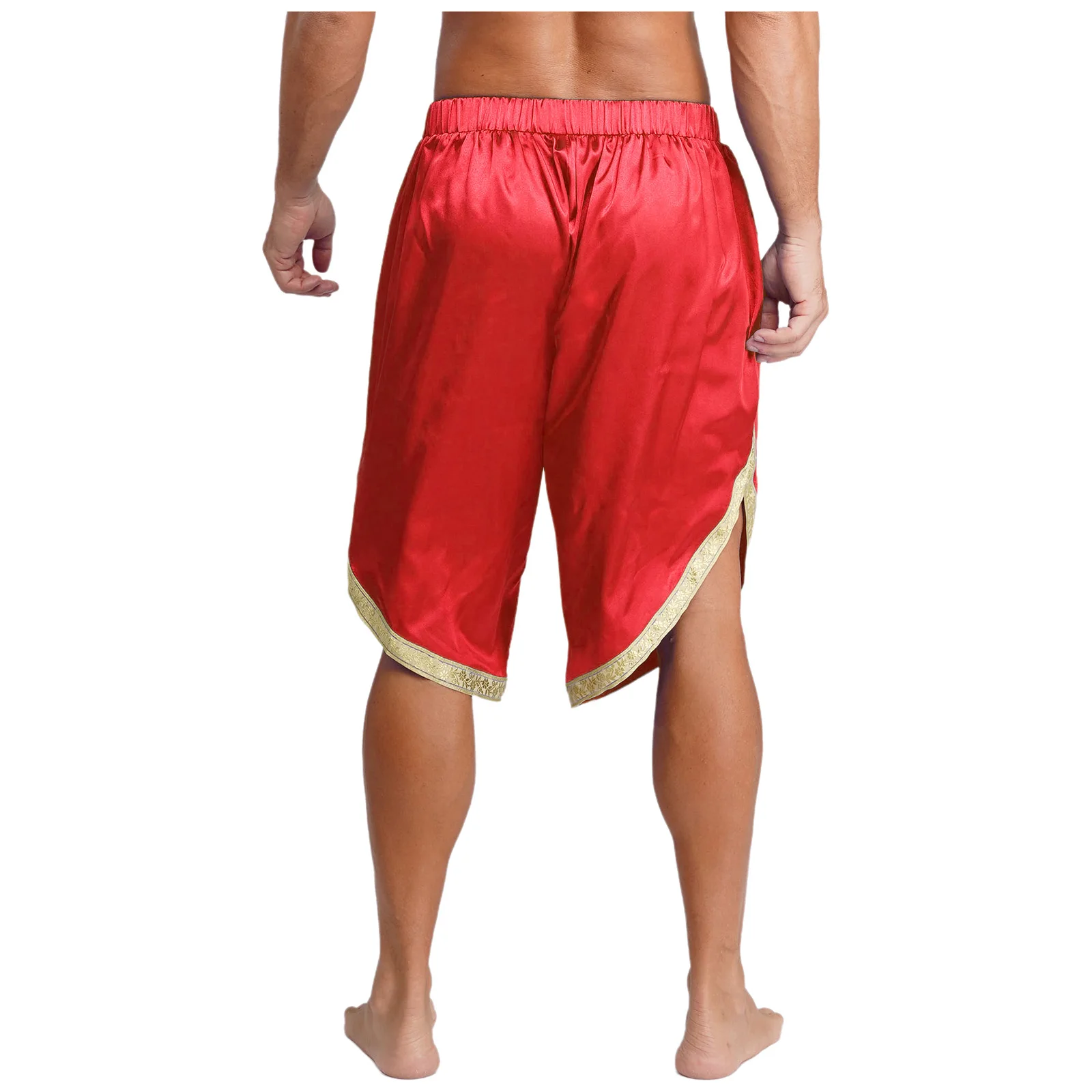 Męskie, stylowe, błyszczące szorty dhoti na Halloween w arabskim, egipskim, indyjskim stylu cosplay z kieszeniami, luźne, arabskie, codzienne, na karnawał.