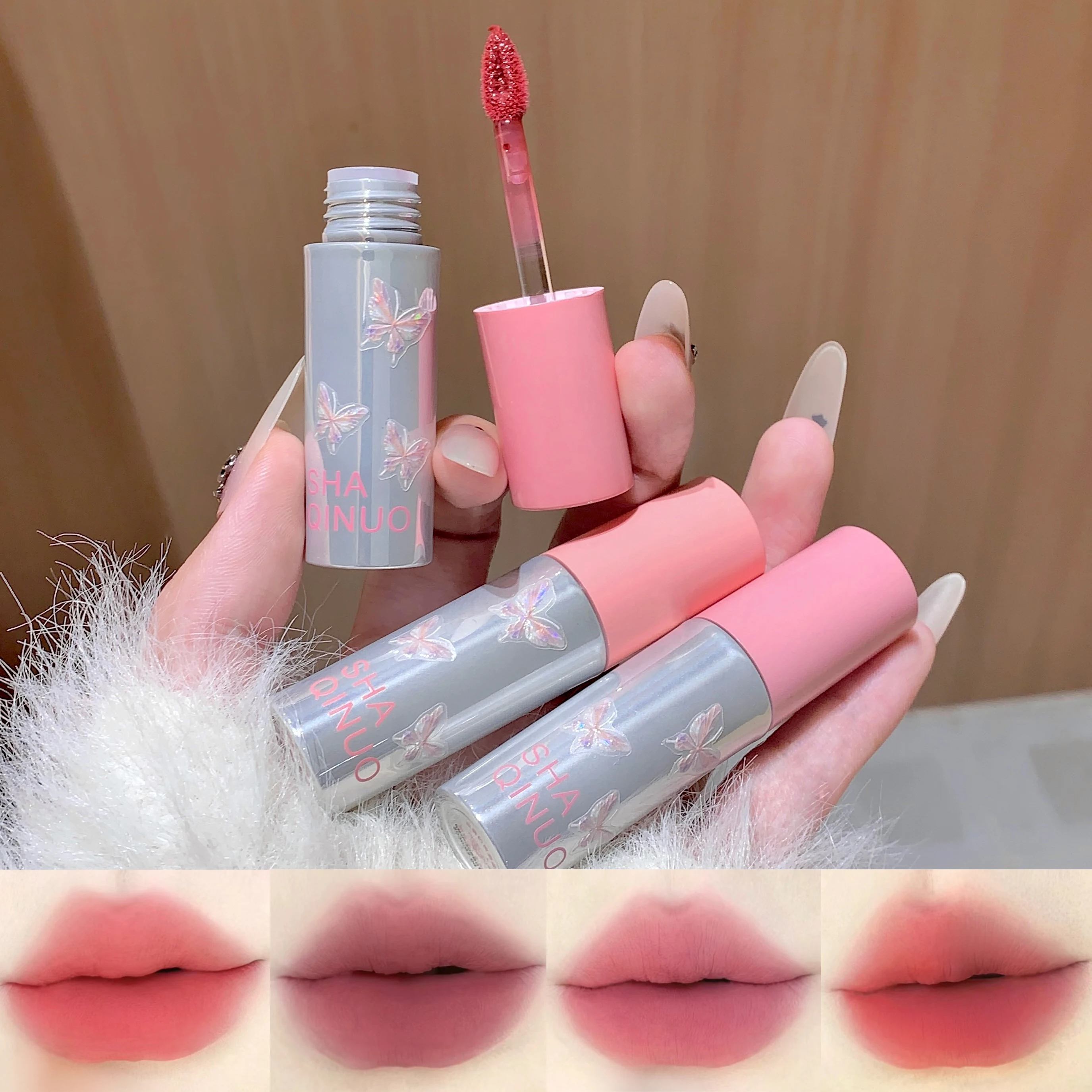 SHAQINUO Lip Mud Lip Glaze, Matte Velvet Brightening Lip Clay Langdurige kleur Niet-uitdrogende lippenstift