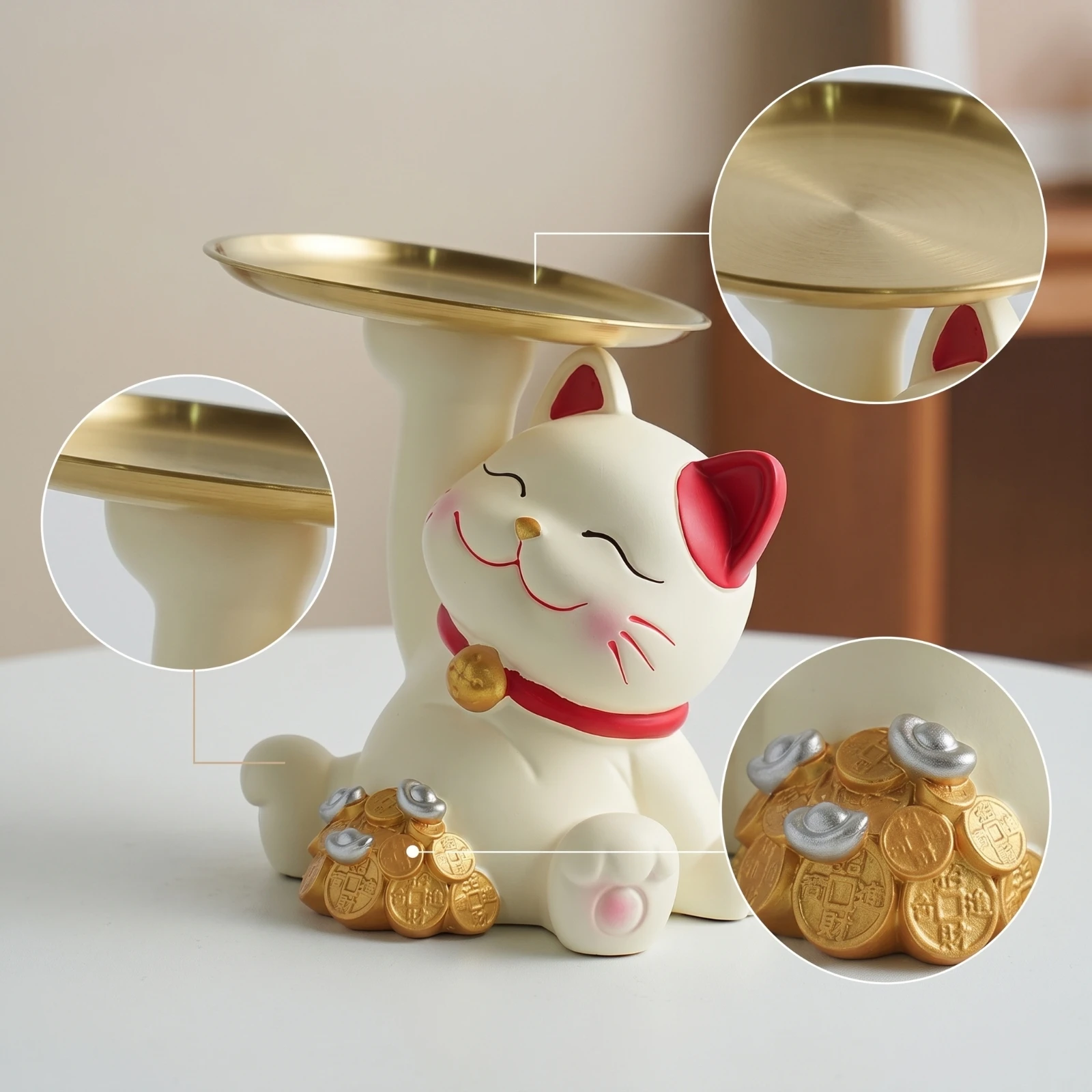 Maneki Neko Candy Dish Cute Auspicious Cat Figurine Candy Dish Charming Statue Meaningful for Reception Desk, Entryway