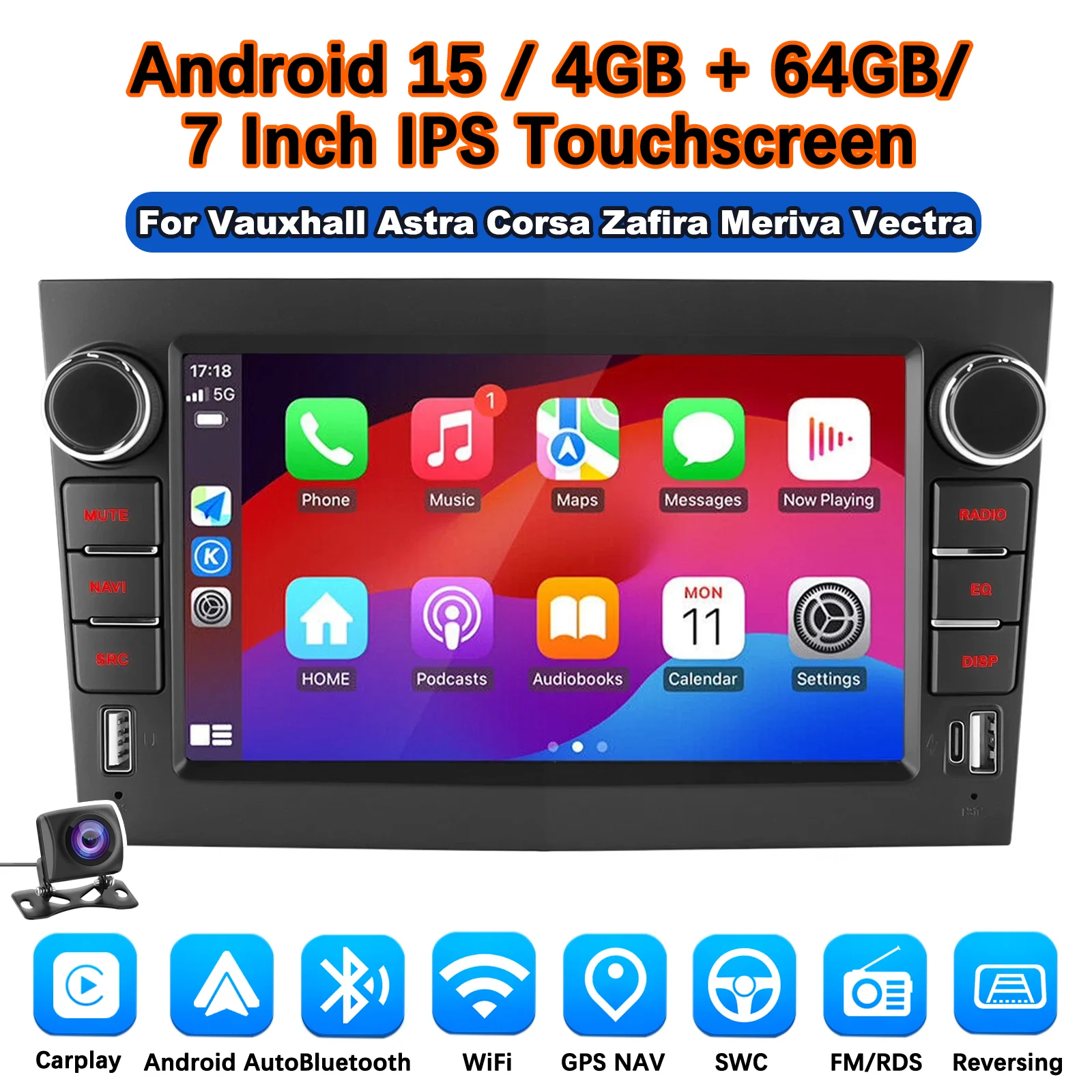 MOPECT Draadloze CarPlay Android Auto Autoradio voor Opel Astra Vectra Vauxhall Antara Zafira Corsa Vivaro Meriva BT RDS DAB+ DVR - afbeelding 1