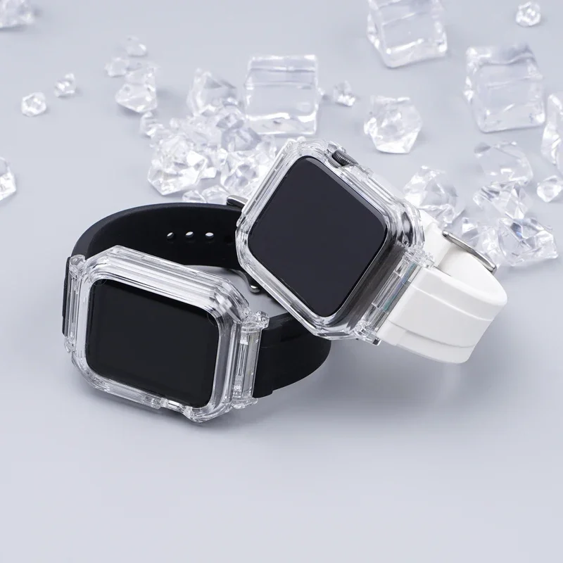 Transparent Case Modification Kit For Apple Watch 10 9 8 7 45mm 41mm 42mm 46mm Silicone Band iWatch Series 6 SE 5 4 40mm 44mm