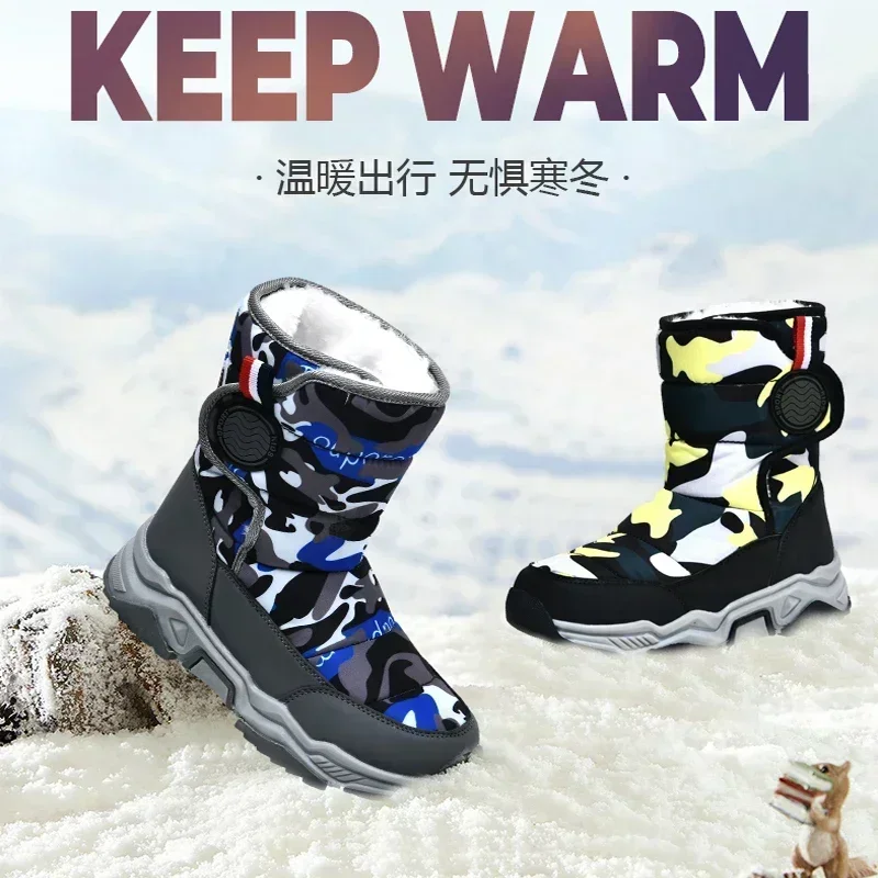 Winter Children\'s Snow Boots Outdoor Sports Non-slip Warm Hiking Boots for Boys and Girls Children\'s Velvet Warm Cotton Shoes