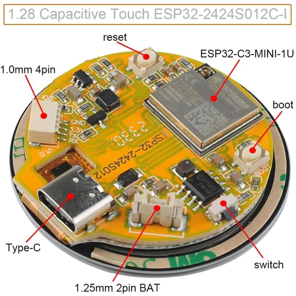 Imagem -02 - Tela de Toque Capacitiva Tela Redonda Módulo Tft Lcd Gc9a01 1.28 Esp32 Esp32-c3 Esp32242424s012 240x240