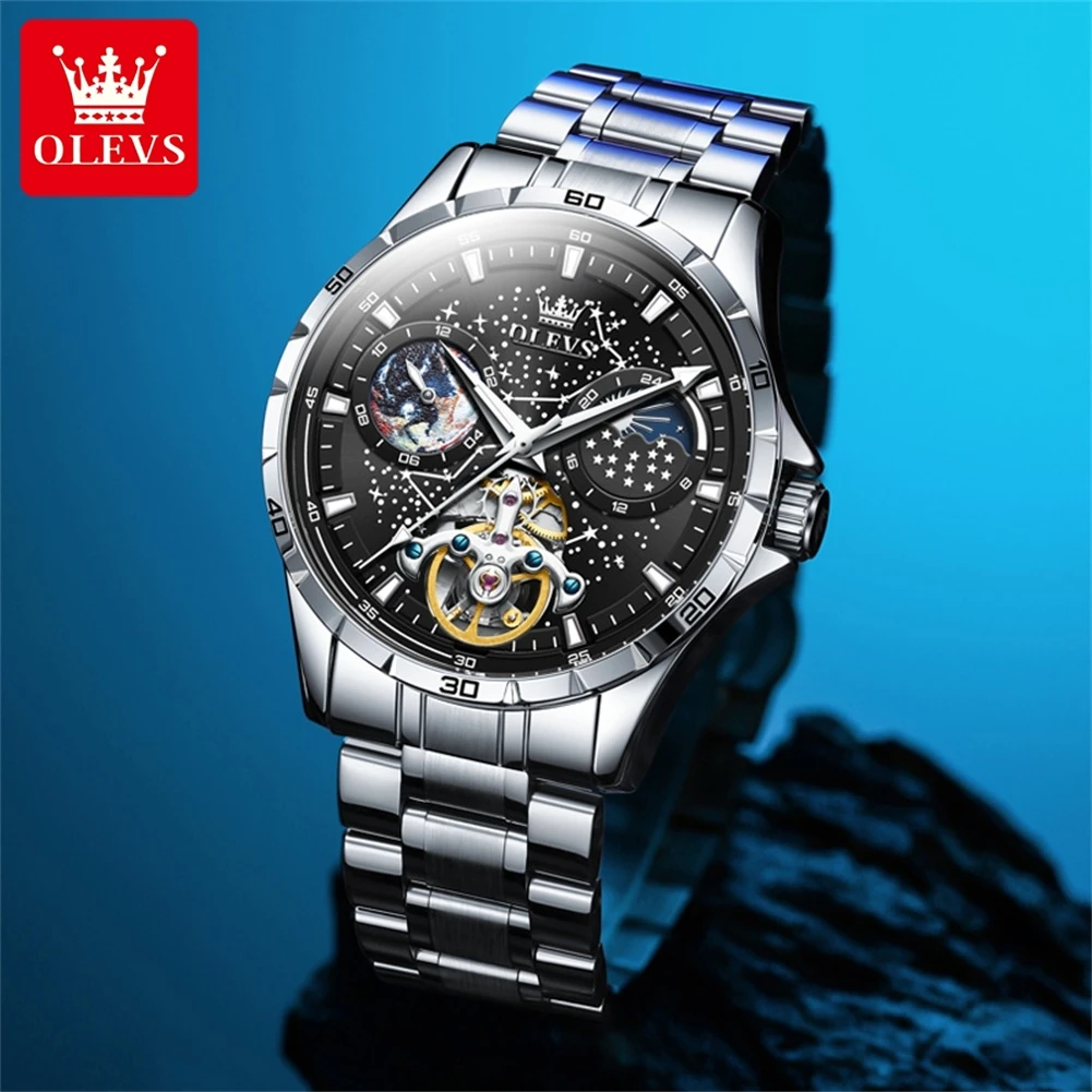 OLEVS 6689 Mens Watch Original Brand Waterproof Luminous Starry Disk Automatic Multifunctional Mechanical Watch Gifts With Box