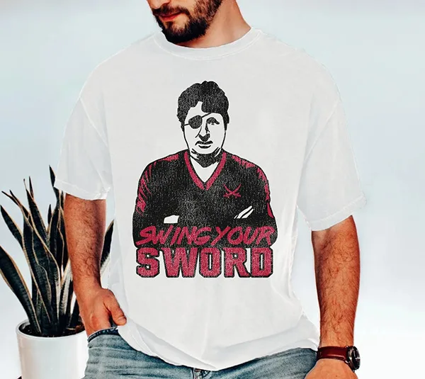 Retro Swing Your Sword Mike Leach T Shirt Caricature White S 5XL