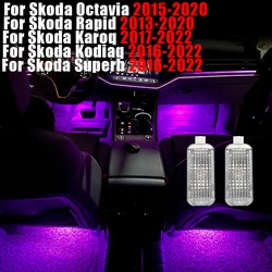 LED Car Footwell Lamp Atmosphere Light Interior Accessories For Skoda Octavia Rapid Karoq Kodiaq Superb 2015-2019 2020 2021 2022