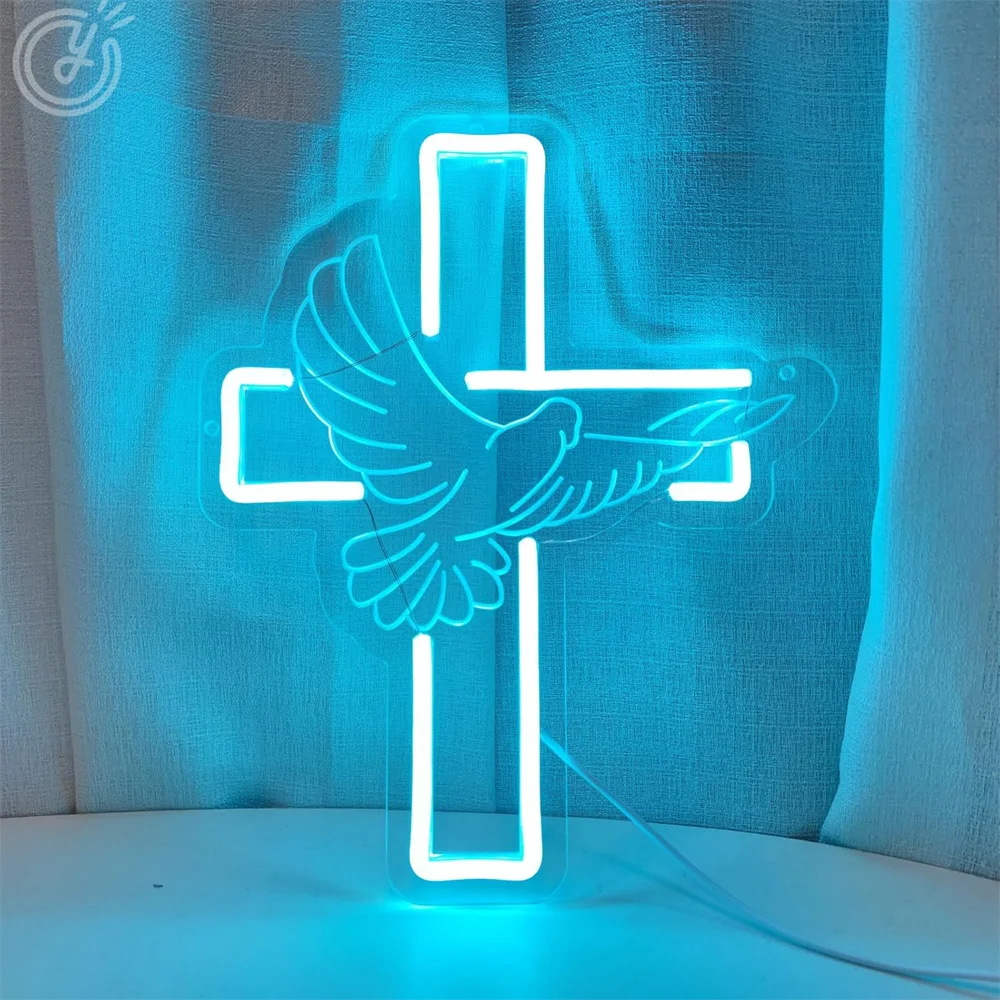 Cross Neon Sign LED Jesus Cross Wall Decor USB Powered for Bedroom Christening Baby Shower Decor Christian Symbol Neon LED Light