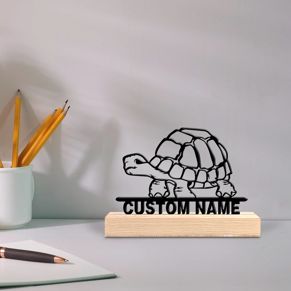 A luxurious black custom-made item Sea turtle Metal Sculpture Solid Wood Base Home Decor Symbolic desktop decoration, gift, mal