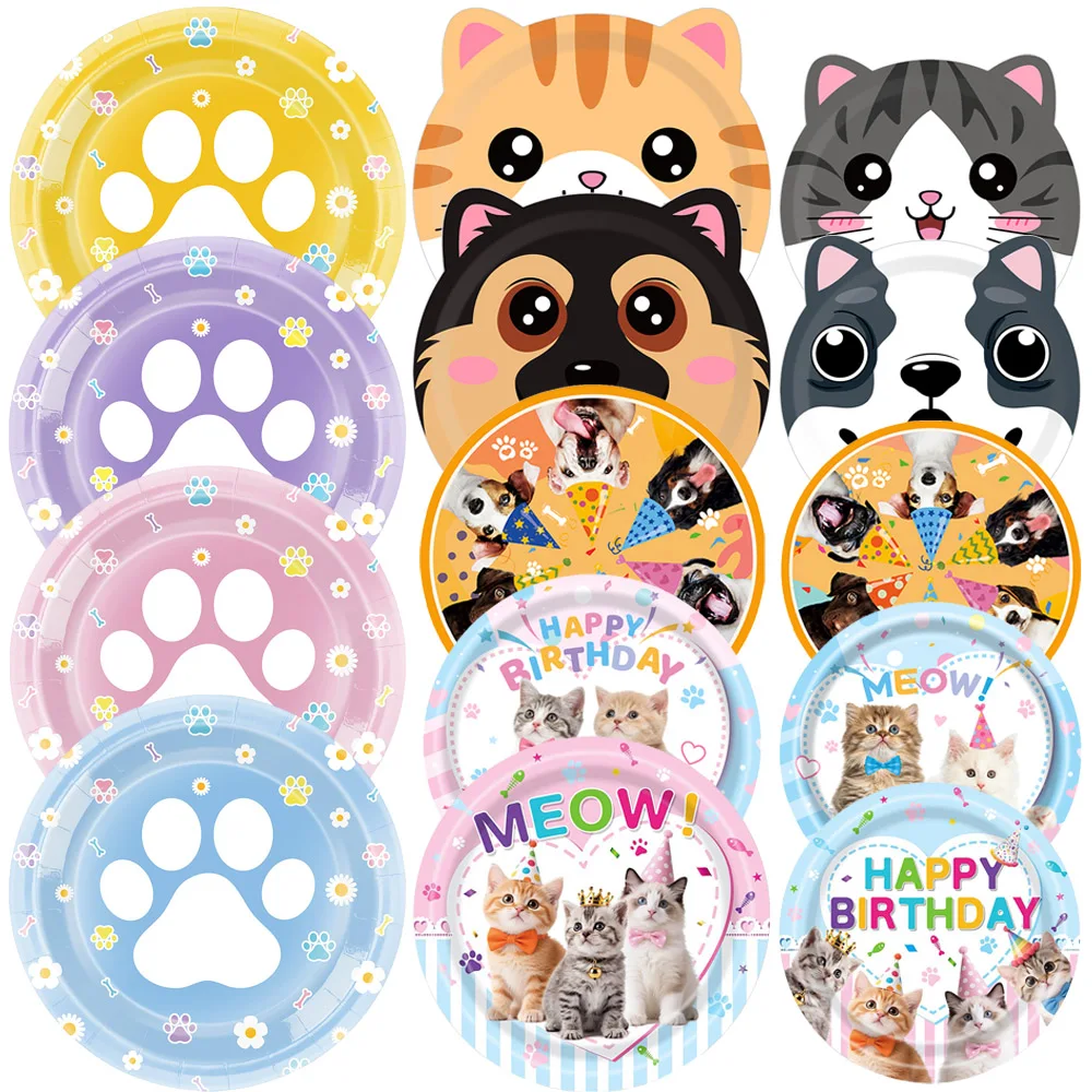 10/50 Stück 7 Zoll und 9 Zoll süße Einweg-Pappteller für Hunde und Katzen, Babyparty, Kindergeburtstag, Partyzubehör, Dessert-/Salatteller