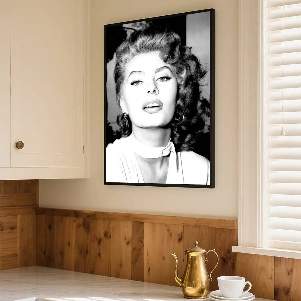 صوفيا لورين أبيض وأسود ملصق فني ذاتي اللصق مقاوم للماء ورقة ملصق مقهى بار غرفة جدار ديكور