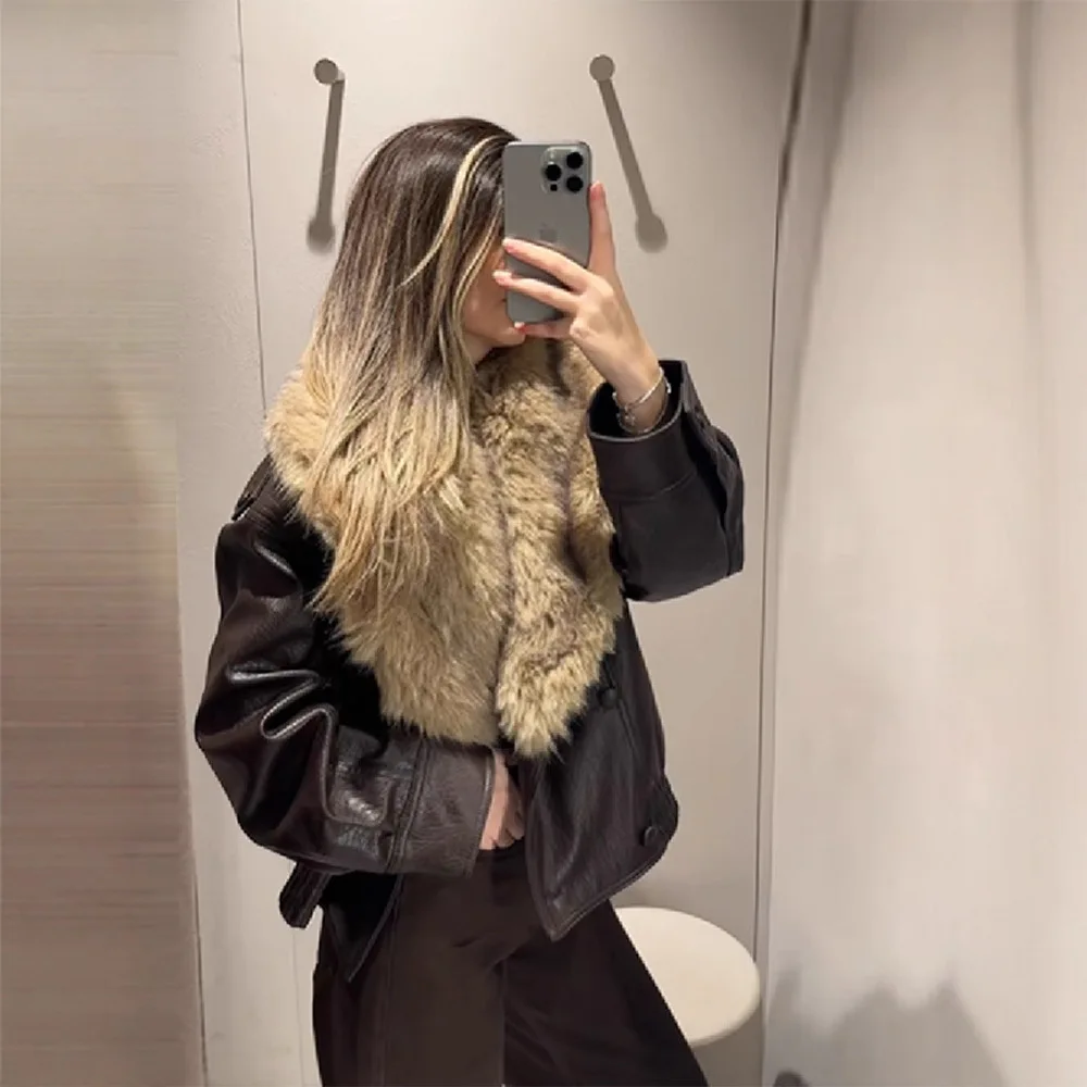 2025 Autumn and Winter New Products Personalized Street Versatile Removable Fur Collar PU Leather Jacket Women