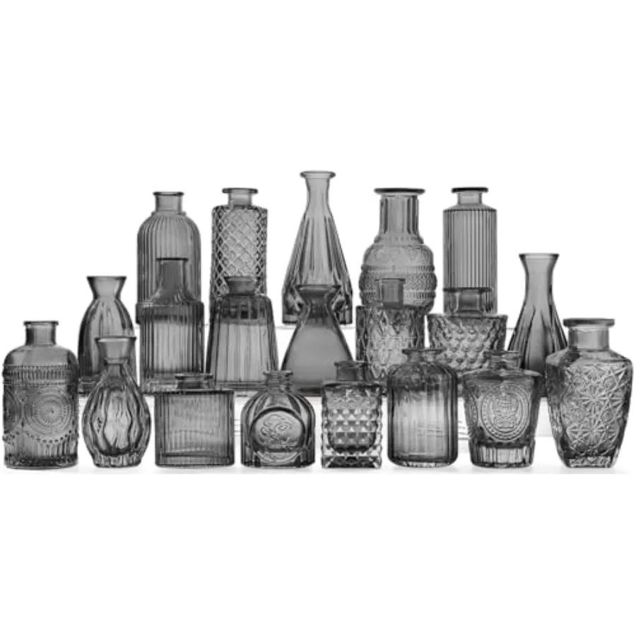 

20 Pcs Black Glass Bud Vases- Set Gray Small Vases for Flowers, Vintage Style Cute Glass in Bulk for Centerpieces Rustic Decora