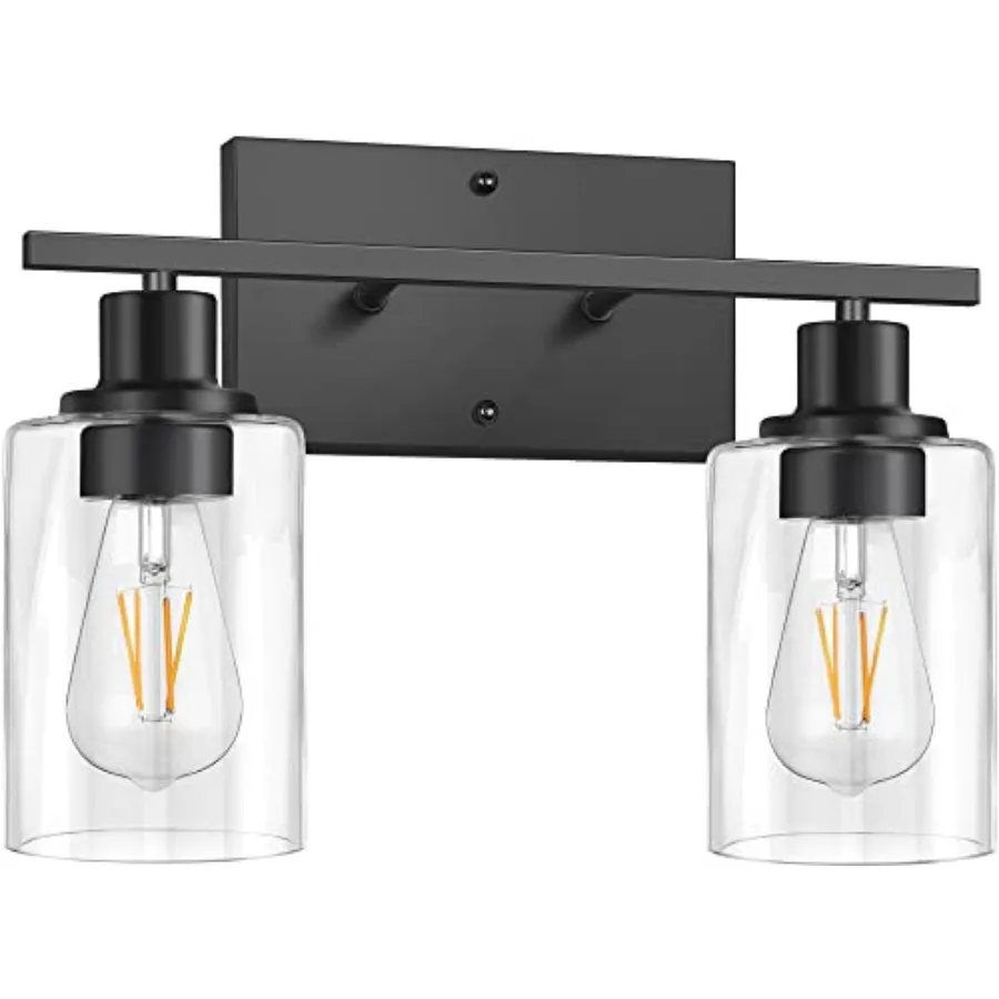 

2-Light Bathroom Vanity Light Fixtures, Modern Wall Lighting with Clear Glass Shade, Matte Finished Wall Sconce Lighting for Mi