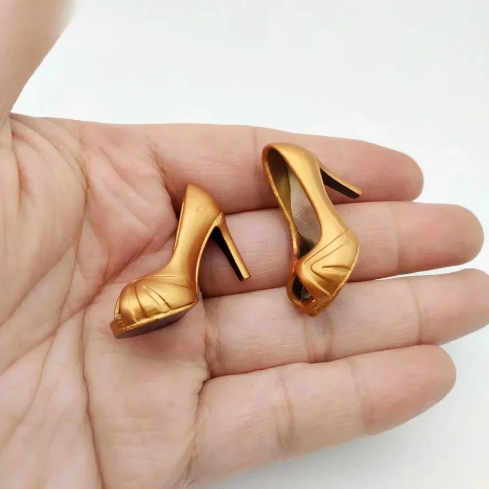 1/6 Scale Fashion Peep-toe Shoes Golden High Heeled Hollow Shoes Model for 12inch Action Figure Doll Toys Collection