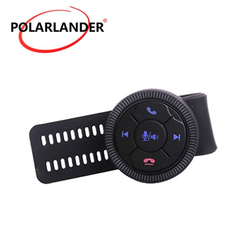 Universal Round Steering Wheel Control Button 6 Keys Red Blue Luminous LED Backlight Adjustable Black Strap With Receiver