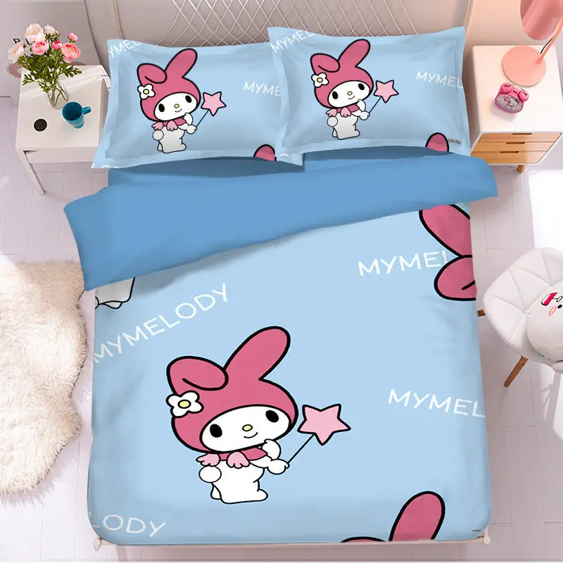 

Sanrio Cartoon My Melody Bed Four-piece Princess Style High-end Bed Sheet Style Girls Dormitory Quilt Cover Three-piece Set