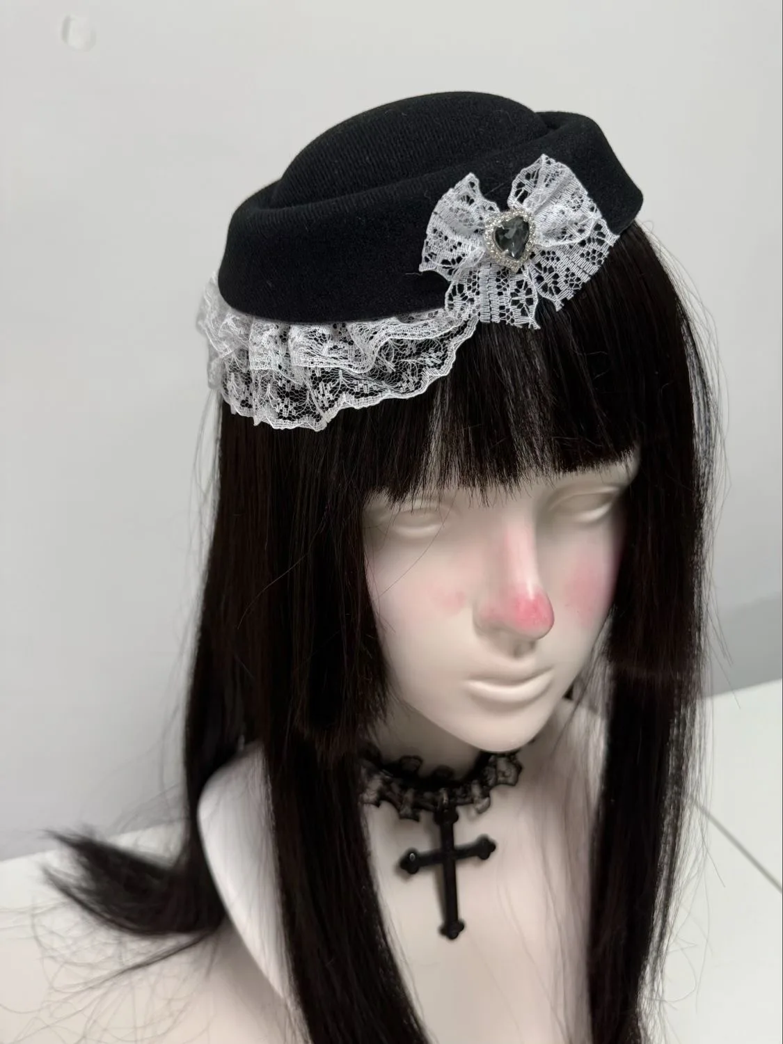 Prachtige Tovenaar Hoed Met Haar Clip Decoratieve Anti-Val Faux Veren Kant Strik Zoete Lolita Hoofddeksels Haaraccessoires