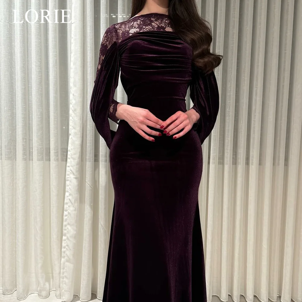 

LORIE Elegant Party Dresses Velvet Lace Full Length Pleats Evening Prom Dress Sheath Mermaid Prom Gown Customized