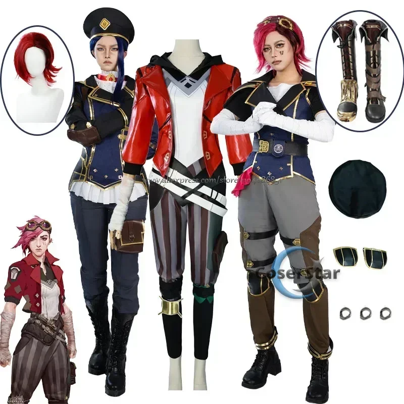 In Voorraad Arcane Caitlyn Kiramman Cosplay Kostuum Anime LOL Arcane Vi Cosplay Uniform Outfits Carnaval Pak Halloween Kostuum