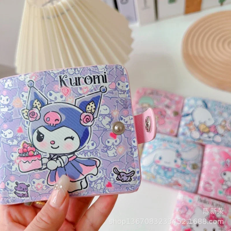 

New Girly Heart Kuromi Purse Kawaii Sanrioed Anime Hello Kitty Y2K My Melody Bifold Wallet Pochacco Coin Purse Gift for Kids