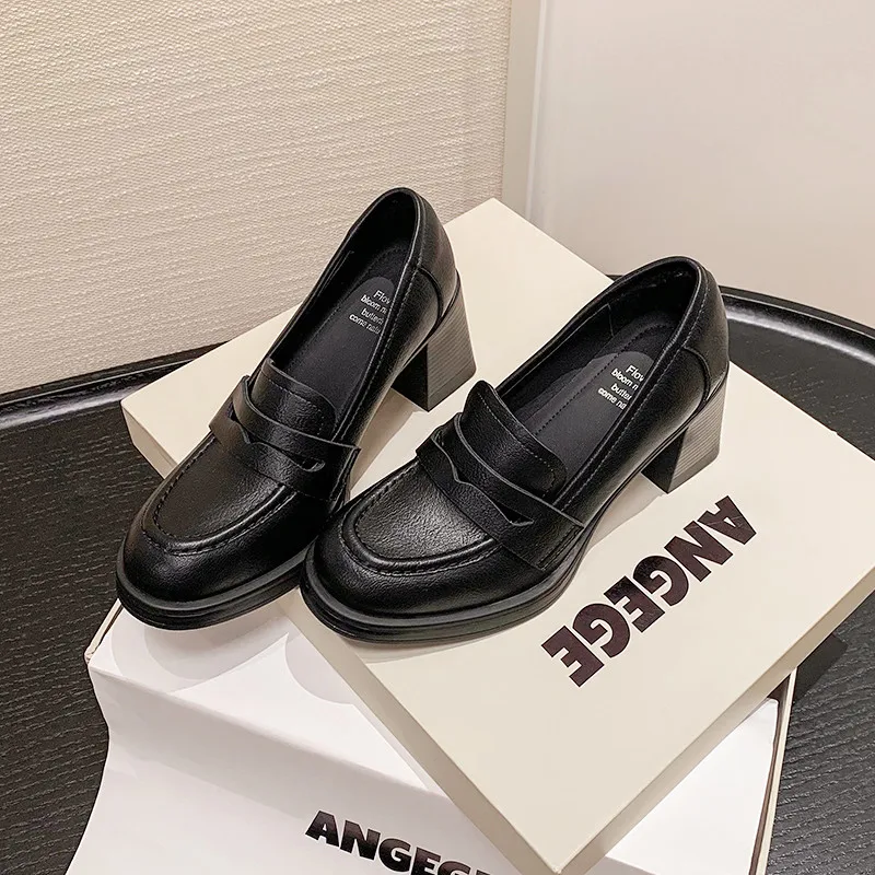 

MKKHOU модные туфли-лодочки, новые туфли высокого качества из натуральной кожи, лоферы на высоком каблуке с круглым носком, женская обувь для пригородных поездок