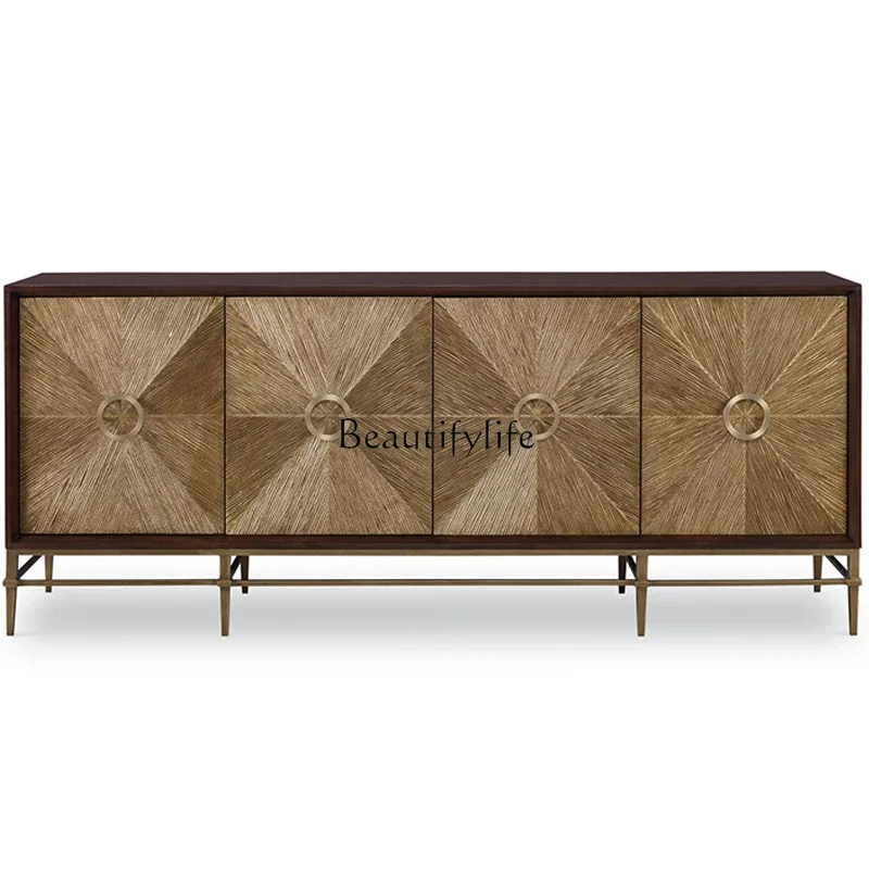 

FG40American Country Champagne Gold Old Four-Door TV Cabinet Metal Home Post-Modern Light Luxury Floor Cabinet