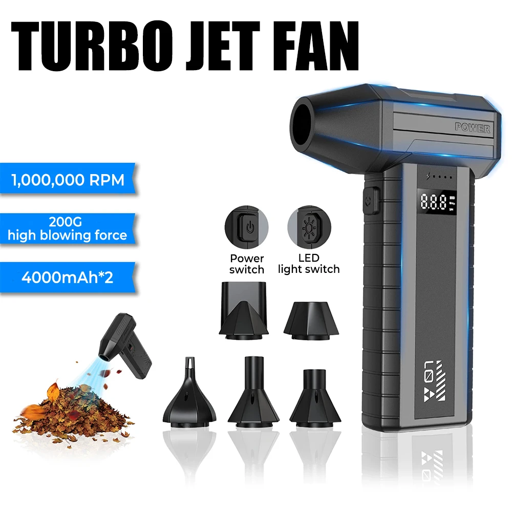 1000000 RPM Turbo Fan 200g Winddruk Krachtige Turbo Luchtblazer Met LED-verlichting Draadloze Stofblazer Hoge Snelheid Jet Blower Droog
