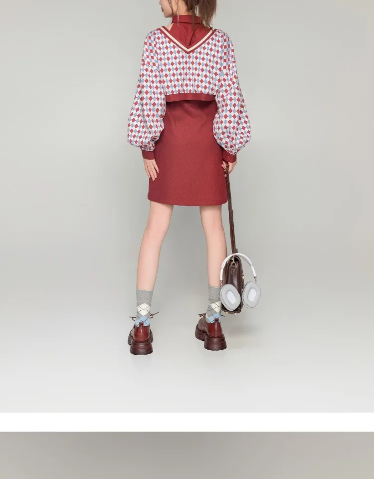 2024 Spring Summer Fashionable Single Row Button Dress Two-Piece Sets Women Color Plaid Short Top Sleeveless Lapel Halter Dress
