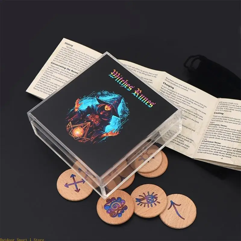 A0KA Divination Runes Signs Hand Carved Wooden Runes Symbols Set Easy to Use