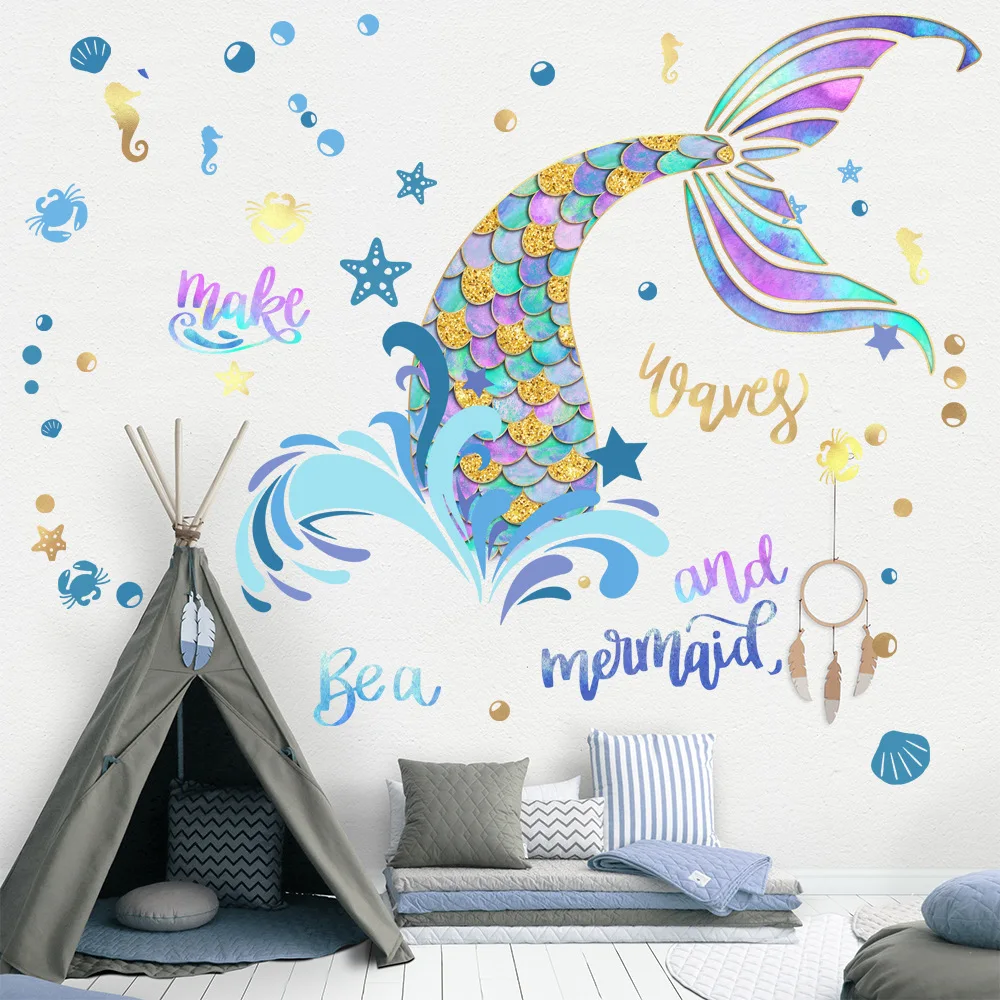

Mermaid Bubble Wall Stickers Mermaid Tail Sea Waves Stickers Under The Sea Girls Bedroom Decor Happy Birthday Party Supplies