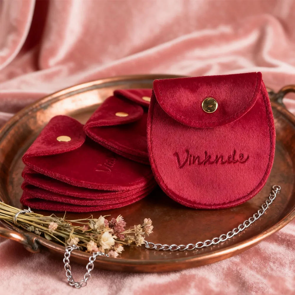 

Custom Logo Christmas Wine Suede Snap Bag Velvet Button Pouch Chic Small Jewelry Pouch Print Name for Ring Earrings Bracelet