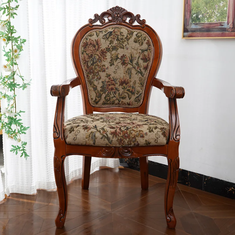 

European fabric dining chair, home study chair American solid wood fabric neoclassical mahjong backrest solid wood chair