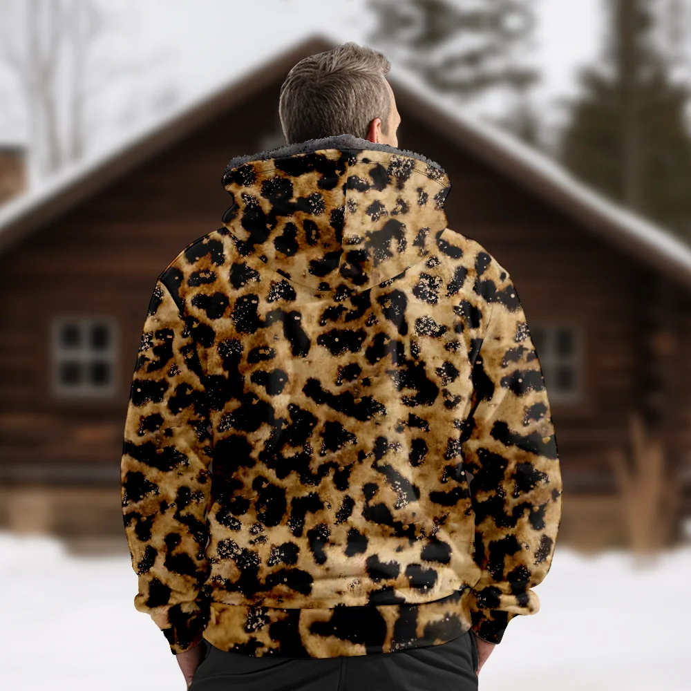 Men's Winter Jackets Coats,Leopard Patchwork Pattern Cotton Clothes Overcoat Comfortable Minimalist Beach