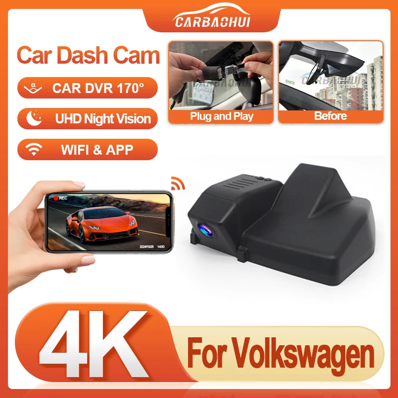 Plug and Play Dash Cam 4K 2160P Car Accessories for Volkswagen VW ID.3 ID3 2025 2024 2023 2022 2021 2020 Dashcam for Cupra Born