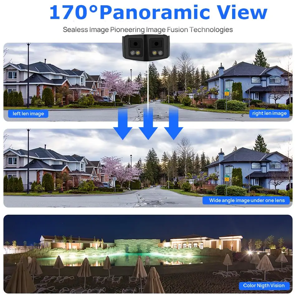 Hikvision Compatible 4MP 8MP 2-Way Audio Dual Lens 170° Panoramic ColorVu IP Camera Supporting storage of up to 512GB micro SD