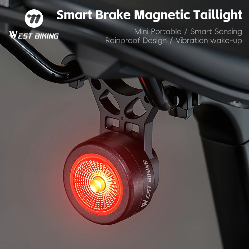 

WEST BIKING Bicycle Smart Brake Magnetic Taillight Waterproof Warning Lamp 197 Hours Long Endurance Rear Light Bike Accessories