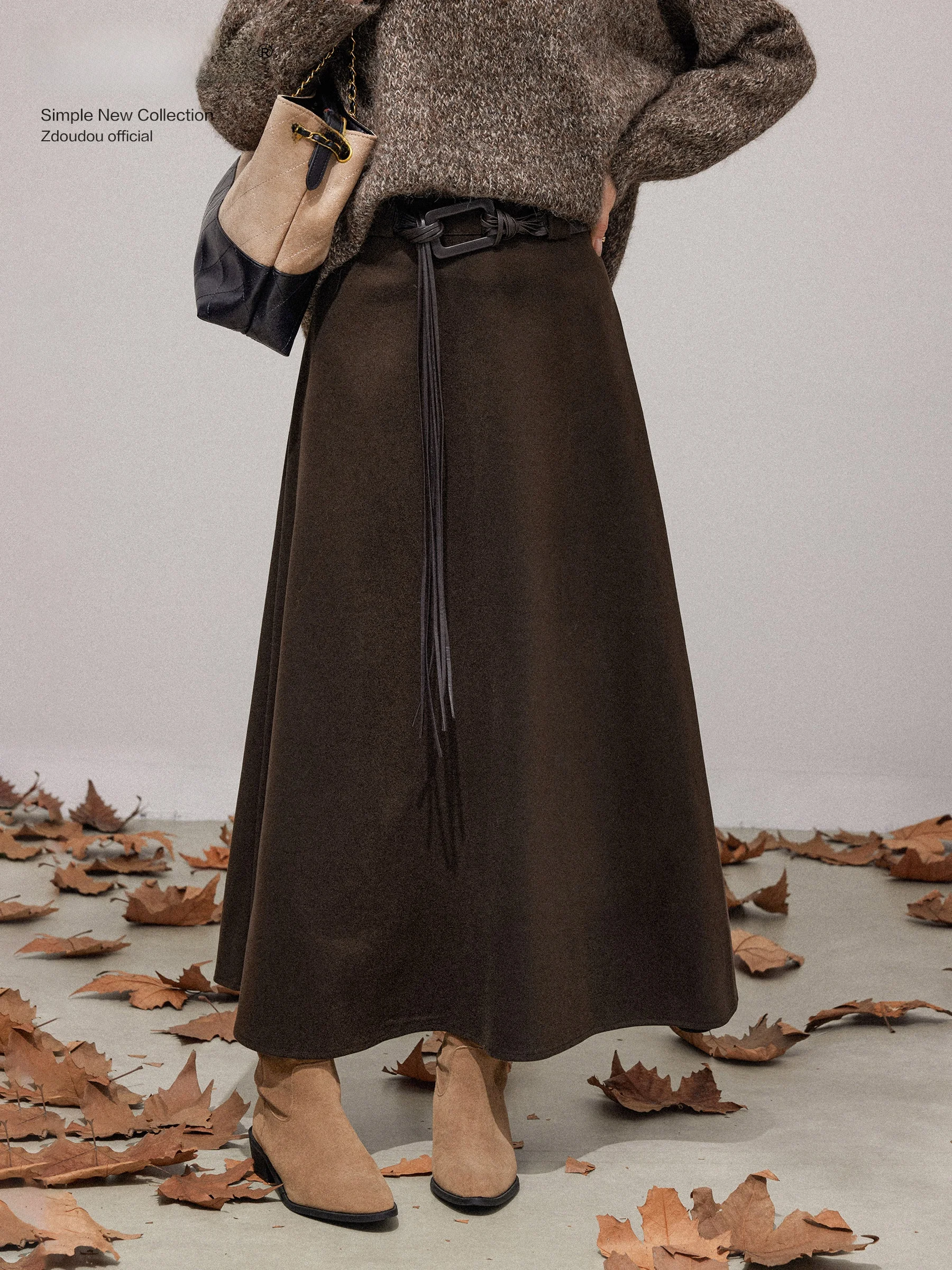 

Женская юбка-миди А-силуэта с высокой талией, осенне-зимняя, свободная, стройнящая, прикрывающая бедра, в пол, юбка-солнце, повседневная, элегантная