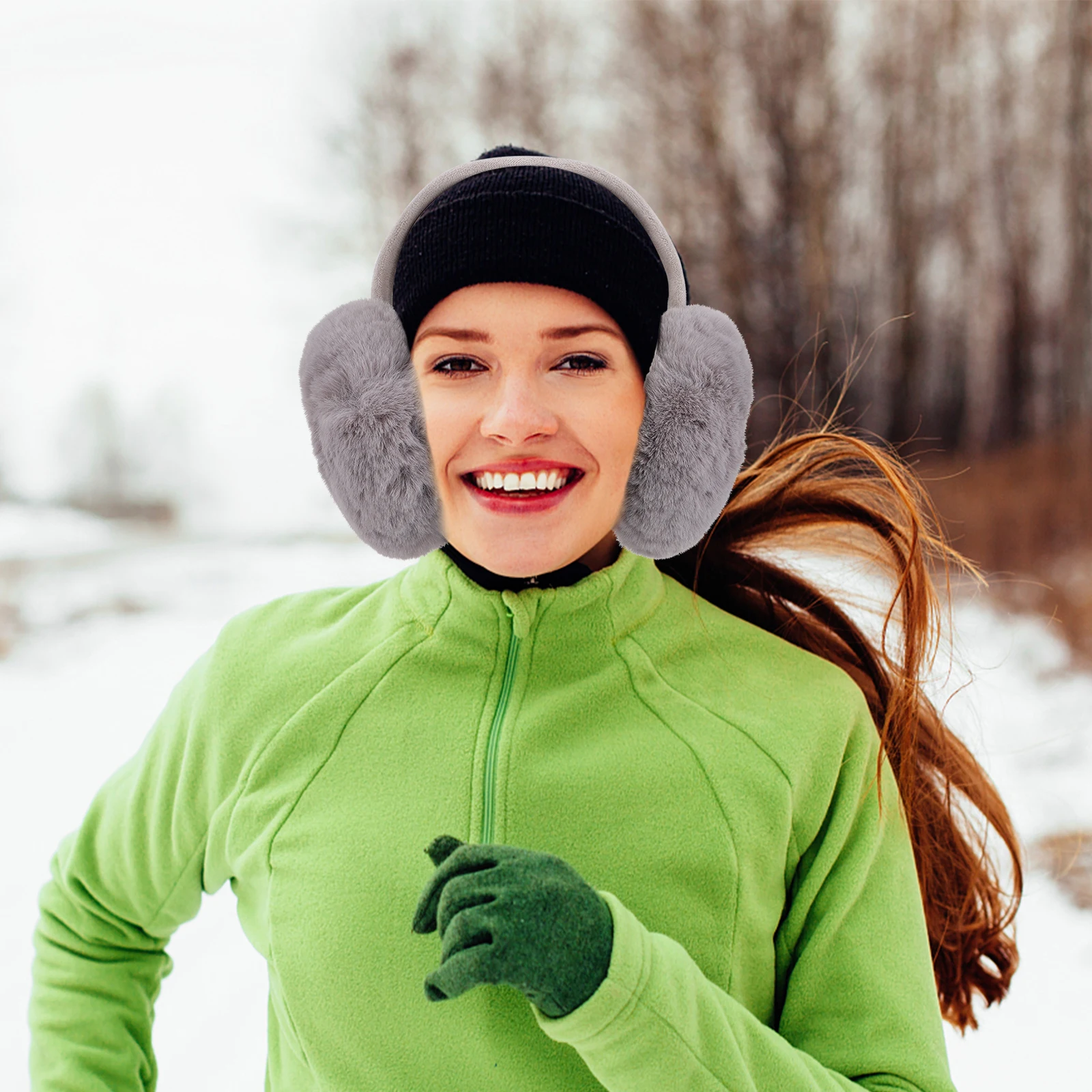 

1 Pcs Winter Ear Muffs for Women Soft Plush Earmuffs Headband Ear Protector Gray Color