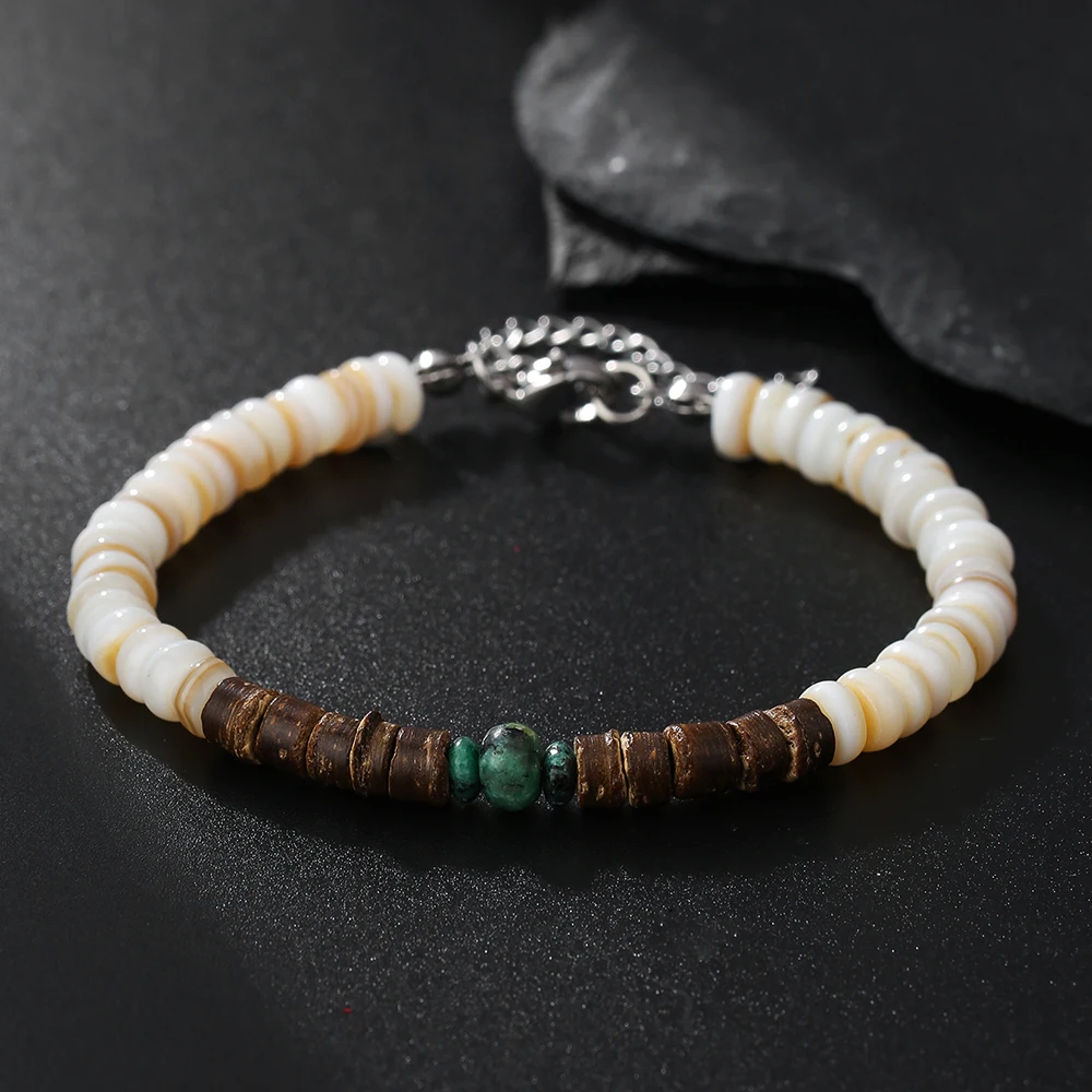 Fashion Simple Niche Design Wood Chip Shell Bead Bracelet Personality Punk Men's Bracelet Tiki Sense Tentacles Jewelry