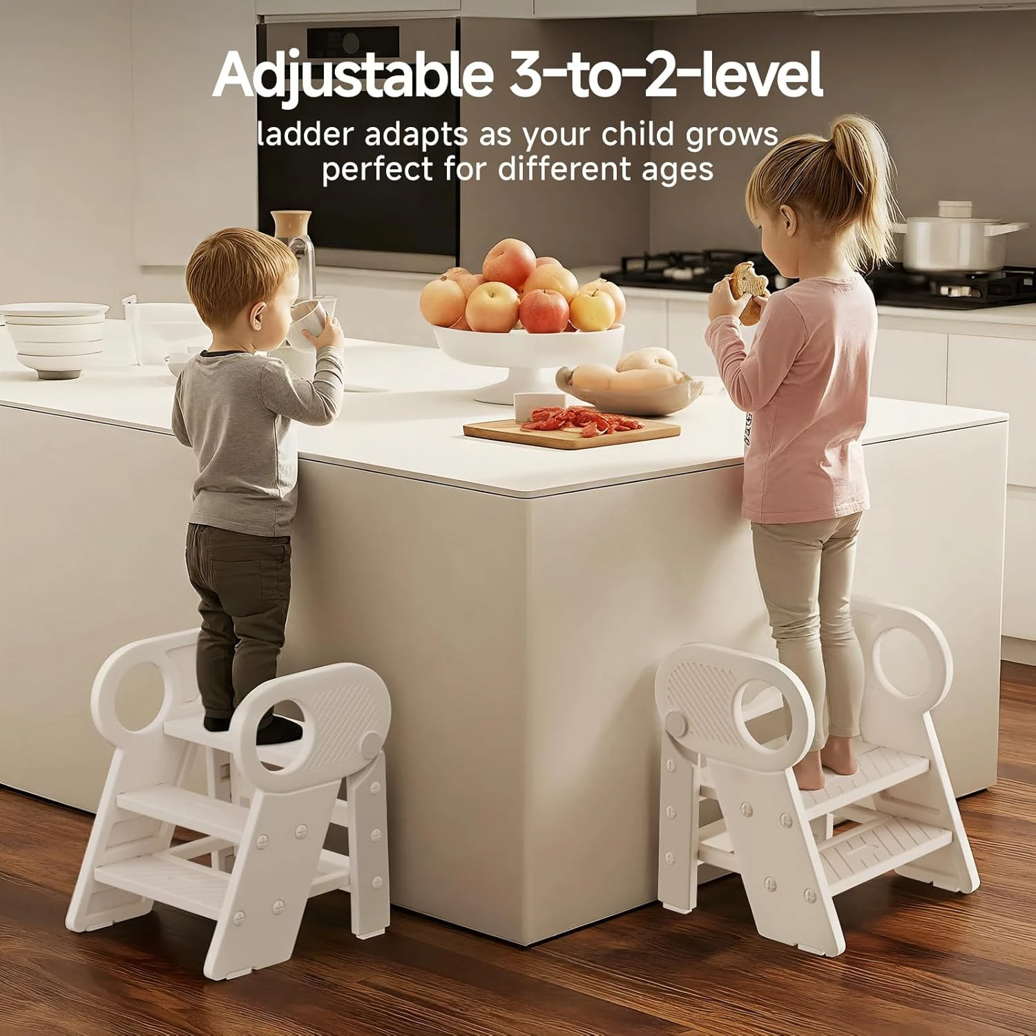 Foldable Toddler Step Stool for Kids, Adjustable 3 Steps Stool with Handles, Kids Step Stool for Bathroom Sink, Kitchen Counter