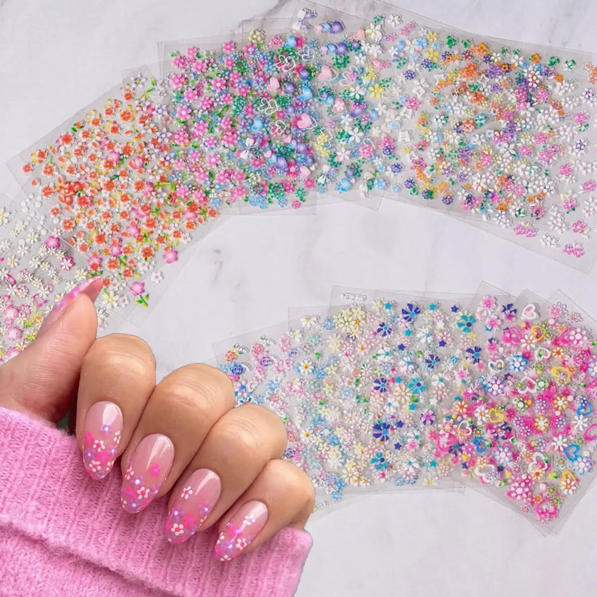 30-90Pcs/set 3D-Mini White/Pink/Diamond Flowers Nail Art Stickers 5.5*6cm Coloful Flowers Nail Decal DIY Adhesived Flower Slider
