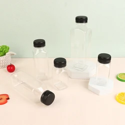 1pcs Empty Plastic Square Juice Bottle With Lid Water Jug 120ML/150ML/250ML/350ML/500ML Clear Bulk Drink Container Milk Jam Jar