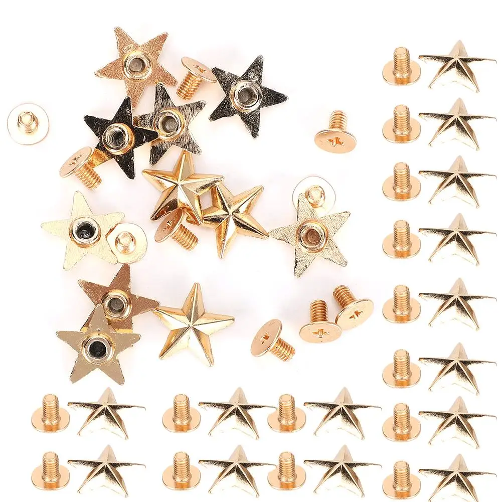 14mm Gold Star Shape Rivet Studs for DIY Clothing & Shoe Decoration with Screws - Stylish