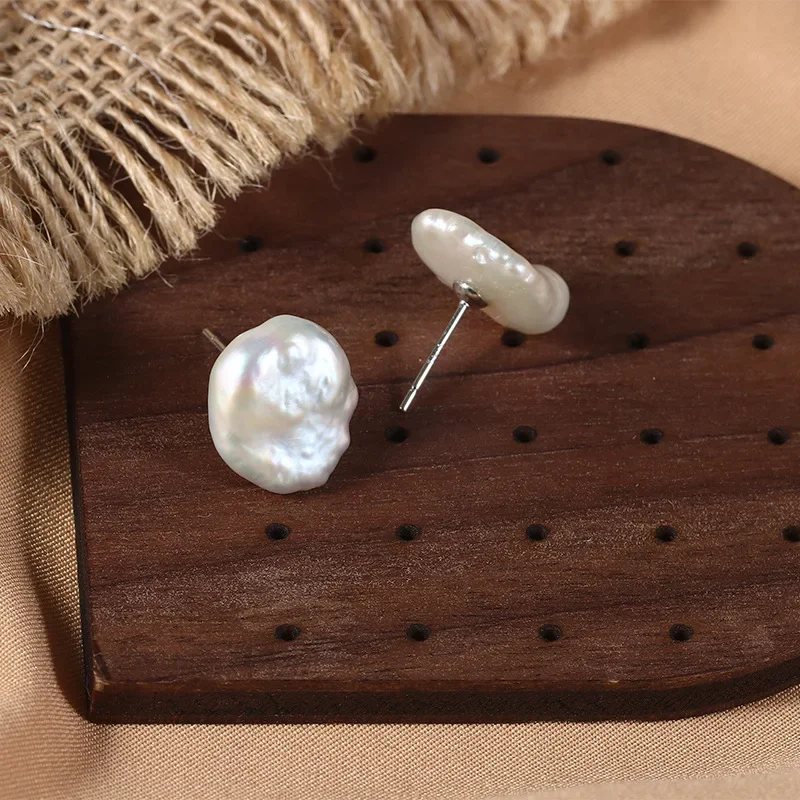 11-12mm Irregular Flower Baroque Pearl Earrings for Women Jewelry 925 Sterling Silver Natural Freshwater Pearl Ear Stud Earrings